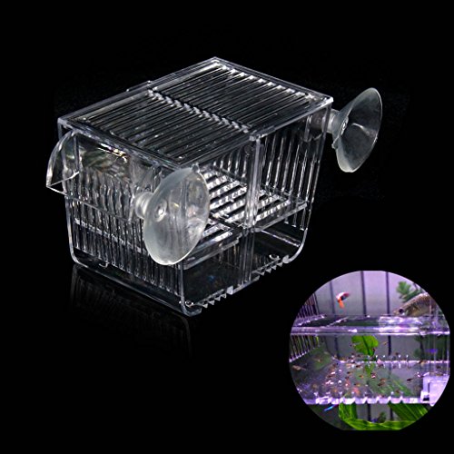 boxtech Aquarium Fish Tank Hatchery Inkubator Breeding Box, Acrylic White Breeder Isolation Divider Hatching Boxes Accessory Small Baby Fishes Rejer Clownfish Guppy (5.2x2.7x2.9 '')